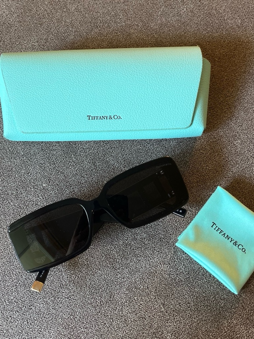 Tiffany & Co. Black Rectangular Women's Sunglasses with Tiffany Blue Case